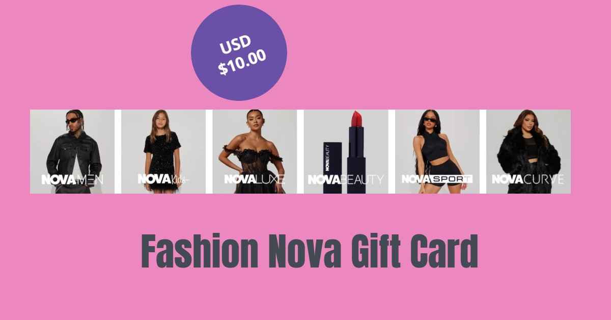 pink background with fashion nova products categories mentioned fashion nova gift card
